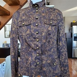 NWT Peruvian Connection blazer black & gold scroll